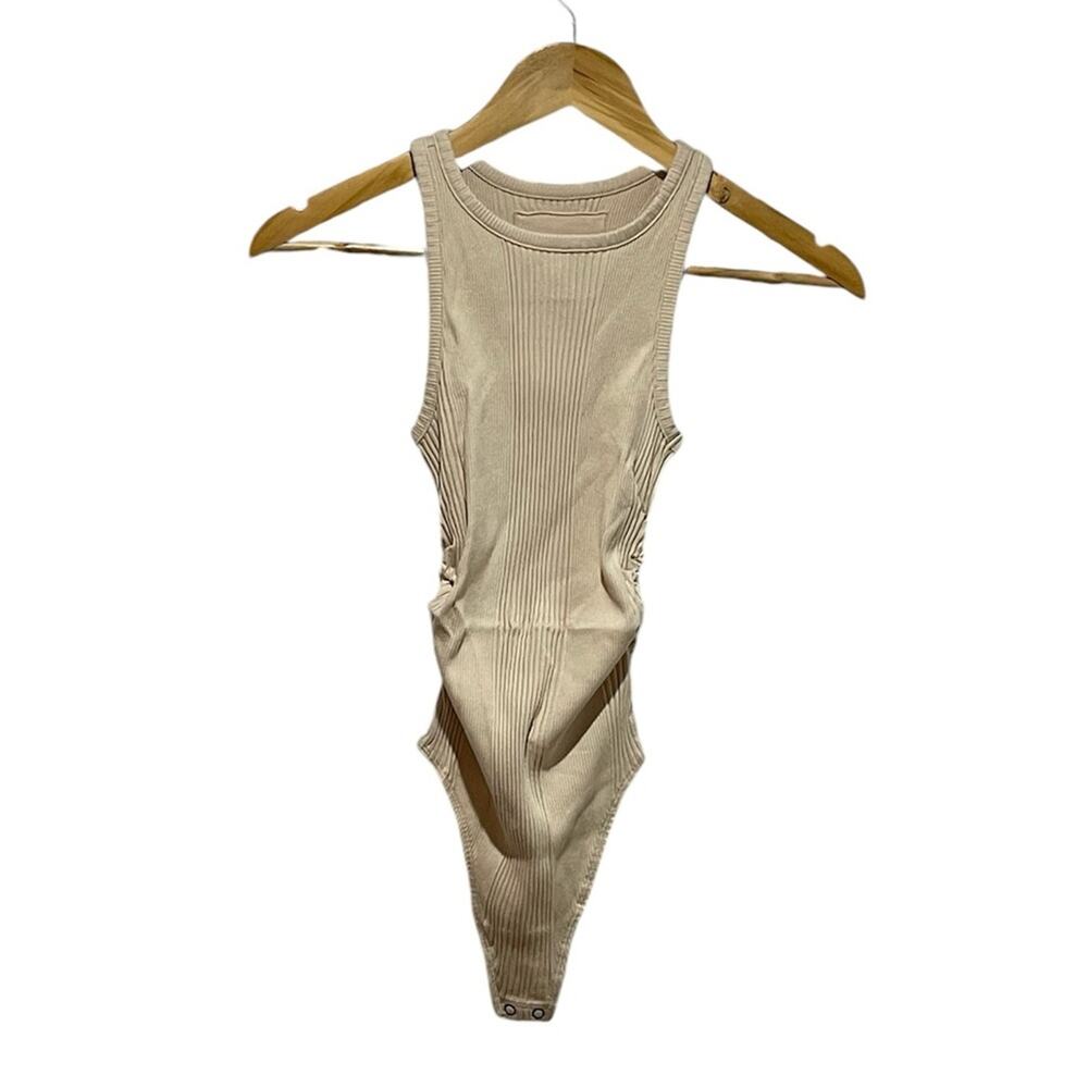 NWT Aerie Ribbed Racerback Scrunched Tan Sleeveless Thong‎ Bodysuit Sz XS